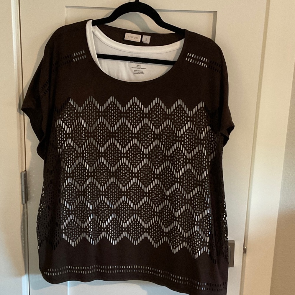 Avenue Brown Eyelet Blouse with White Layer